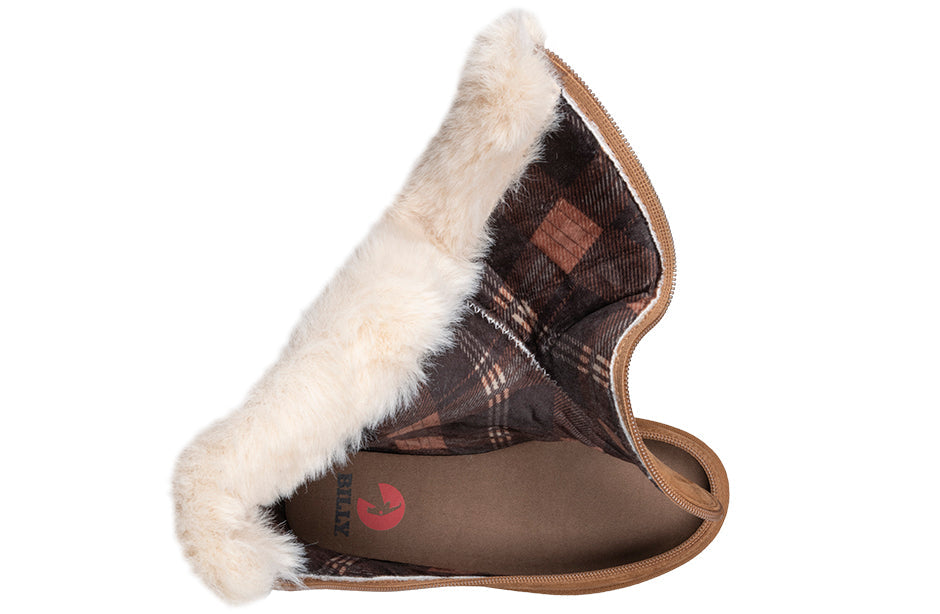 Kid's Chestnut BILLY Cozy Boots, zipper shoes, like velcro, that are adaptive, accessible, inclusive and use universal design to accommodate an afo. BILLY Footwear is medium and wide width, M, D and EEE, are comfortable, and come in toddler, kids, mens, and womens sizing.