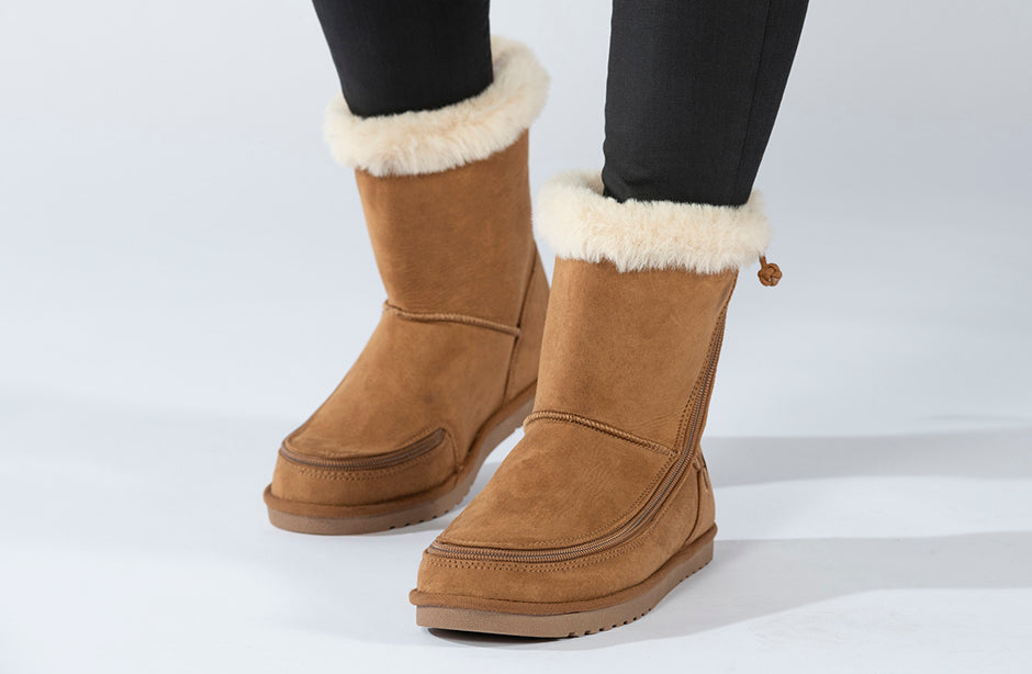 Kid's Chestnut BILLY Cozy Boots, zipper shoes, like velcro, that are adaptive, accessible, inclusive and use universal design to accommodate an afo. BILLY Footwear is medium and wide width, M, D and EEE, are comfortable, and come in toddler, kids, mens, and womens sizing.