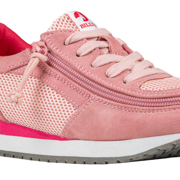 Kid's Pink/Pink BILLY Joggers, zipper shoes, like velcro, that are adaptive, accessible, inclusive and use universal design to accommodate an afo. Footwear is medium and wide width, M, D and EEE, are comfortable, and come in toddler, kids, mens, and womens sizing.