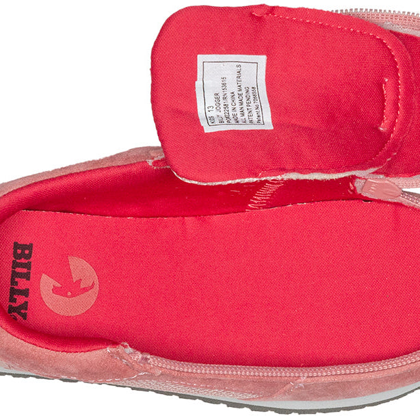 Kid's Pink/Pink BILLY Joggers, zipper shoes, like velcro, that are adaptive, accessible, inclusive and use universal design to accommodate an afo. Footwear is medium and wide width, M, D and EEE, are comfortable, and come in toddler, kids, mens, and womens sizing.