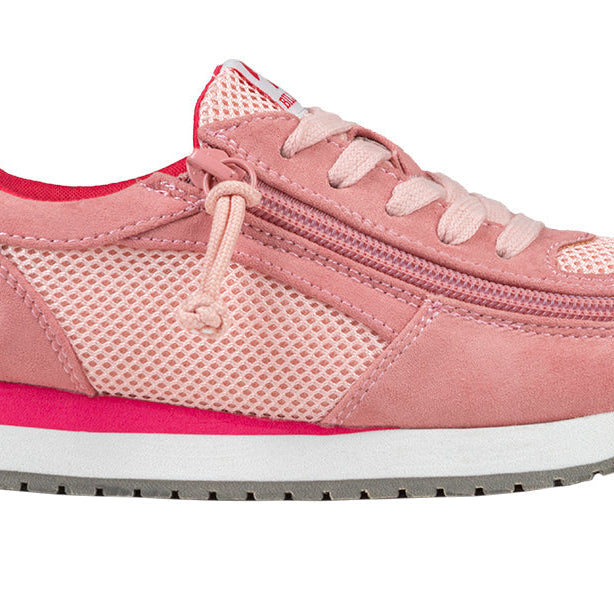 Kid's Pink/Pink BILLY Joggers, zipper shoes, like velcro, that are adaptive, accessible, inclusive and use universal design to accommodate an afo. Footwear is medium and wide width, M, D and EEE, are comfortable, and come in toddler, kids, mens, and womens sizing.
