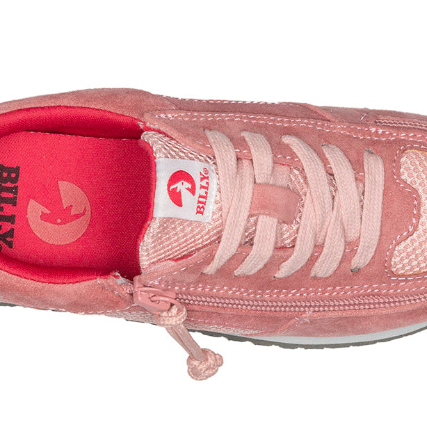 Kid's Pink/Pink BILLY Joggers, zipper shoes, like velcro, that are adaptive, accessible, inclusive and use universal design to accommodate an afo. Footwear is medium and wide width, M, D and EEE, are comfortable, and come in toddler, kids, mens, and womens sizing.