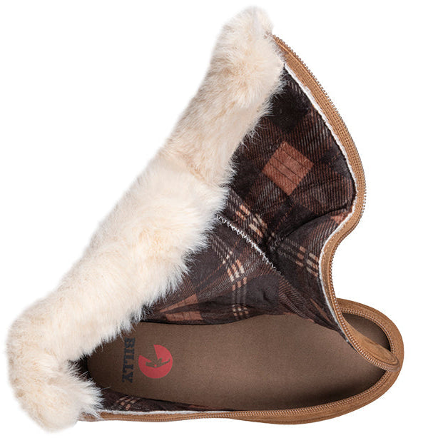 Kid's Chestnut BILLY Cozy Boots, zipper shoes, like velcro, that are adaptive, accessible, inclusive and use universal design to accommodate an afo. BILLY Footwear is medium and wide width, M, D and EEE, are comfortable, and come in toddler, kids, mens, and womens sizing.