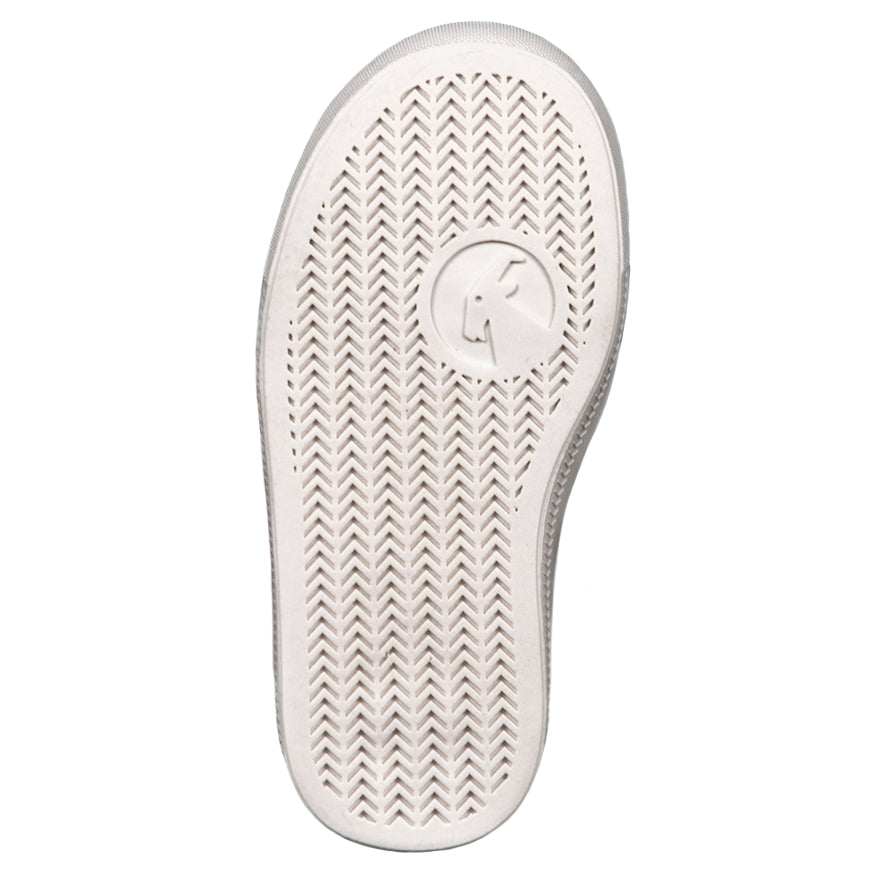 Bottom view of Toddler Grey Polka BILLY Classic Lace Highs, zipper shoes, like velcro, that are adaptive, accessible, inclusive and use universal design to accommodate an afo. BILLY Footwear is medium and wide width, M, D and EEE, are comfortable, and come in toddler, kids, mens, and womens sizing.