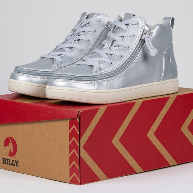 Women's Silver Grey Metallic BILLY Sneaker Lace Mid Tops - BILLY Footwear® Canada
