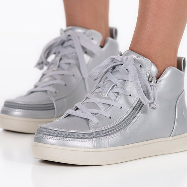 Women's Silver Grey Metallic BILLY Sneaker Lace Mid Tops - BILLY Footwear® Canada