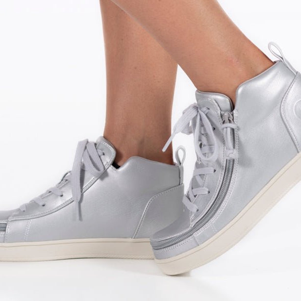 Women's Silver Grey Metallic BILLY Sneaker Lace Mid Tops - BILLY Footwear® Canada